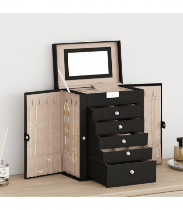 vidaXL Jewellery Box 6-Layer with Mirror Lockable Black