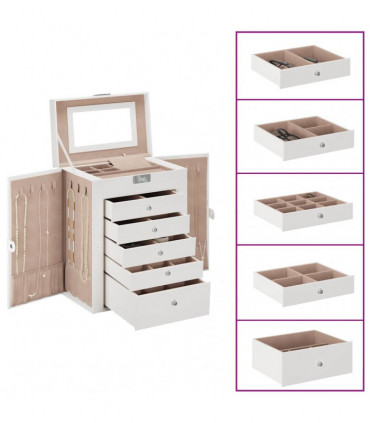 vidaXL Jewellery Box 6-Layer with Mirror Lockable White