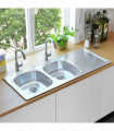 vidaXL Kitchen Sink Double Basin with Strainer & Trap Stainless Steel