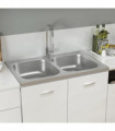 vidaXL Kitchen Sink with Double Basins Silver 800x500x155 mm Stainless Steel