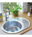 vidaXL Kitchen Sink with Strainer and Trap Oval Stainless Steel