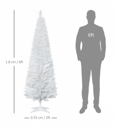 1.8m 6ft Artificial Pine Pencil Slim Christmas Tree with 390 Branch Tips White