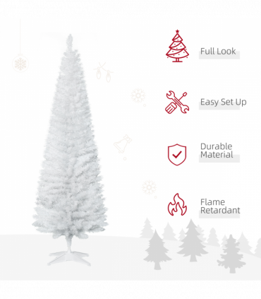 1.8m 6ft Artificial Pine Pencil Slim Christmas Tree with 390 Branch Tips White