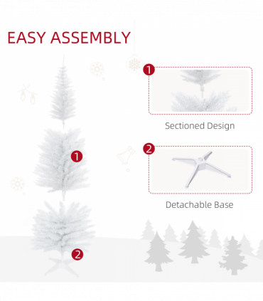 1.8m 6ft Artificial Pine Pencil Slim Christmas Tree with 390 Branch Tips White