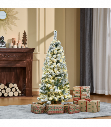 4 Feet Prelit Artificial Snow Flocked Christmas Tree Warm LED Light Green White