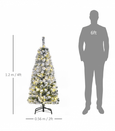 4 Feet Prelit Artificial Snow Flocked Christmas Tree Warm LED Light Green White