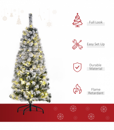 4 Feet Prelit Artificial Snow Flocked Christmas Tree Warm LED Light Green White