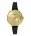 Amelia Austin Ladies Bamboo Black Leather Strap Green Stone Set Etched Dial Watch AA2014