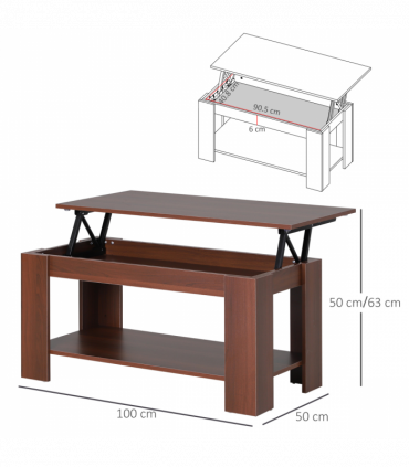 Coffee Table, 50/63H cm-Natural Wood Grain Colour