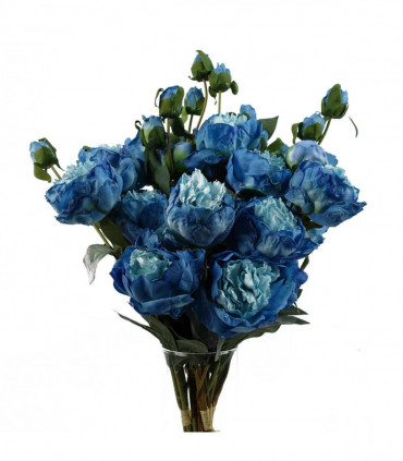 6 x 55cm Blue Peony Artificial Flower Stems - 24 flowers 18 buds