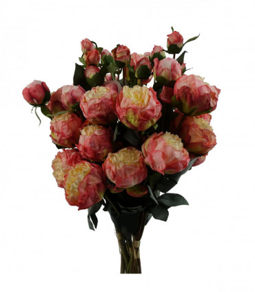 6 x 55cm Pink Peony Artificial Flower Stems - 24 flowers 18 buds