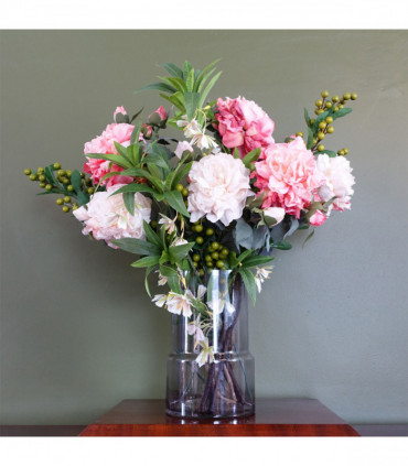 65cm Mixed Peonies Glass Vase