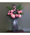 85cm Geometric Glass Vase Pink Peony and Berry Artificial Flowers