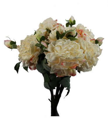6 x 60cm Peony Artificial Flower Cream - 6 flowers 18 buds