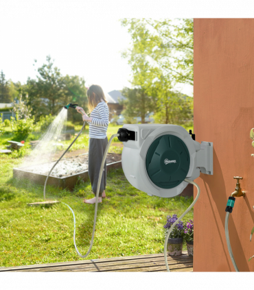 Outsunny Retractable Hose Reel Wall Mounted with Lock, Grey