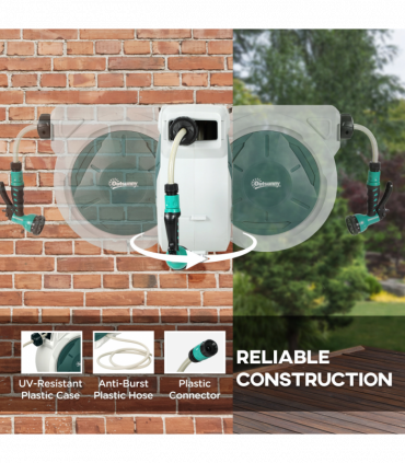 Outsunny Retractable Hose Reel Wall Mounted with Lock, Grey