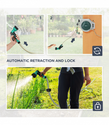 Outsunny Retractable Hose Reel Wall Mounted with Lock, Grey