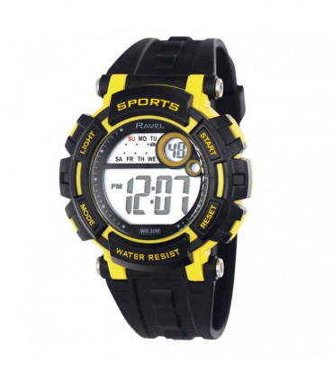Ravel Mens 3ATM Digital Sports Black/Yellow2 Watch RDG.14.18