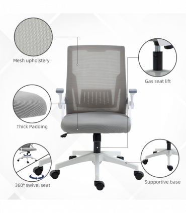 Vinsetto Mesh Office Chair for Home with Lumbar Support, Flip-up Arm, Wheels