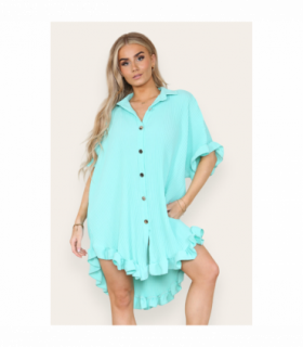 Over Sized Italian Gold Button Pleated Frill Ruffle TikTok Dress Top