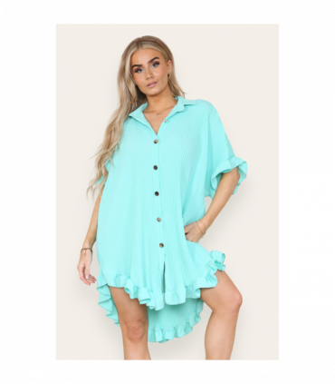 Over Sized Italian Gold Button Pleated Frill Ruffle TikTok Dress Top