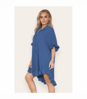 Over Sized Italian Gold Button Pleated Frill Ruffle TikTok Dress Top