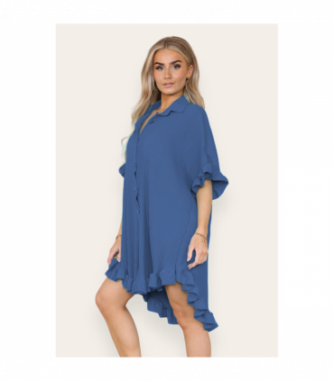 Over Sized Italian Gold Button Pleated Frill Ruffle TikTok Dress Top