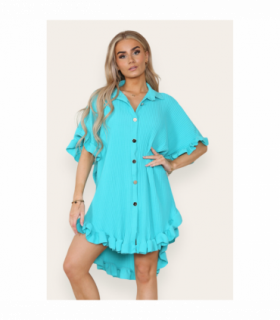 Over Sized Italian Gold Button Pleated Frill Ruffle TikTok Dress Top