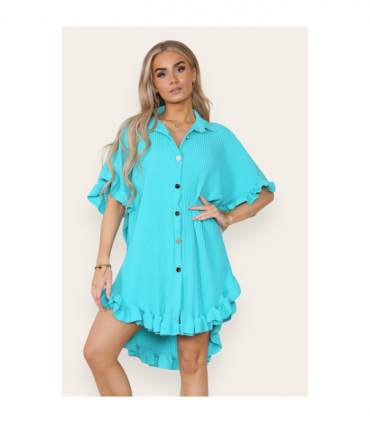 Over Sized Italian Gold Button Pleated Frill Ruffle TikTok Dress Top