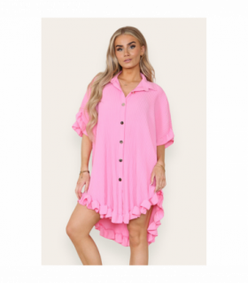 Over Sized Italian Gold Button Pleated Frill Ruffle TikTok Dress Top