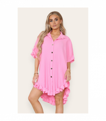 Over Sized Italian Gold Button Pleated Frill Ruffle TikTok Dress Top