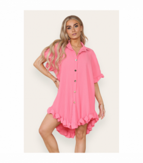 Over Sized Italian Gold Button Pleated Frill Ruffle TikTok Dress Top