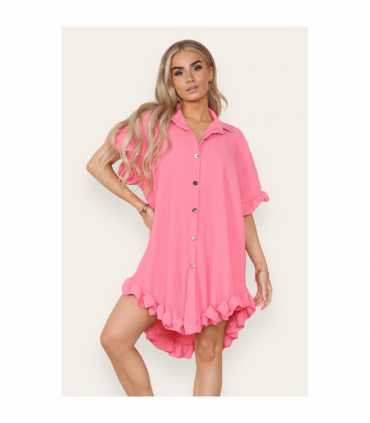 Over Sized Italian Gold Button Pleated Frill Ruffle TikTok Dress Top