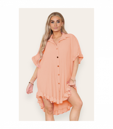 Over Sized Italian Gold Button Pleated Frill Ruffle TikTok Dress Top