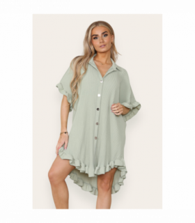 Over Sized Italian Gold Button Pleated Frill Ruffle TikTok Dress Top