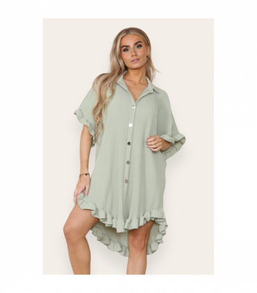 Over Sized Italian Gold Button Pleated Frill Ruffle TikTok Dress Top