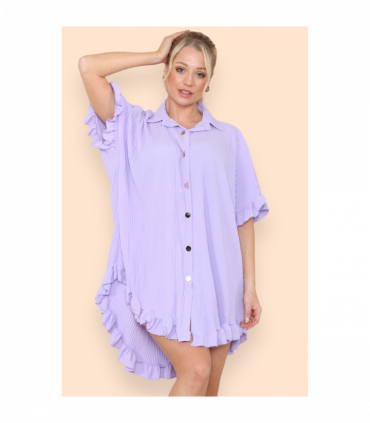 Over Sized Italian Gold Button Pleated Frill Ruffle TikTok Dress Top