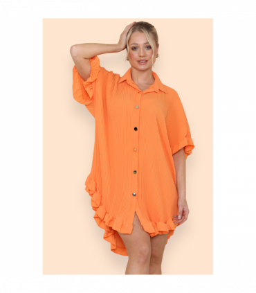 Over Sized Italian Gold Button Pleated Frill Ruffle TikTok Dress Top