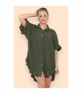 Over Sized Italian Gold Button Pleated Frill Ruffle TikTok Dress Top