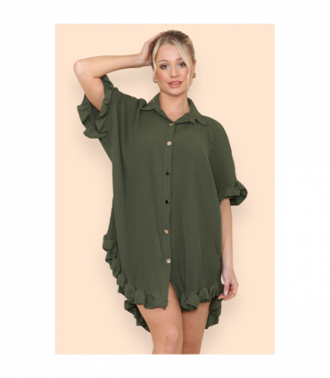 Over Sized Italian Gold Button Pleated Frill Ruffle TikTok Dress Top