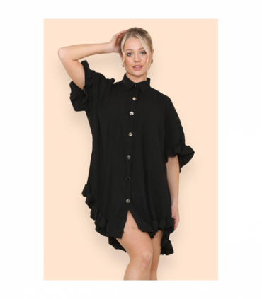 Over Sized Italian Gold Button Pleated Frill Ruffle TikTok Dress Top