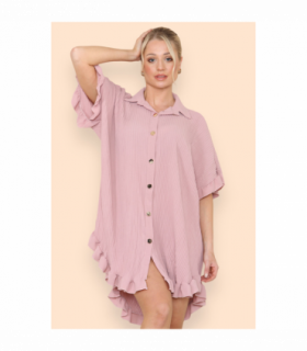 Over Sized Italian Gold Button Pleated Frill Ruffle TikTok Dress Top