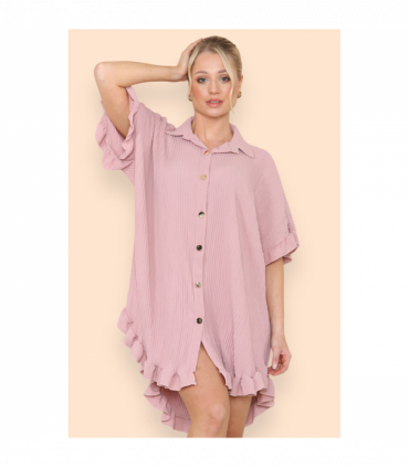 Over Sized Italian Gold Button Pleated Frill Ruffle TikTok Dress Top