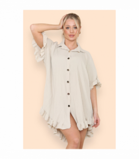 Over Sized Italian Gold Button Pleated Frill Ruffle TikTok Dress Top