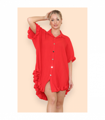 Over Sized Italian Gold Button Pleated Frill Ruffle TikTok Dress Top