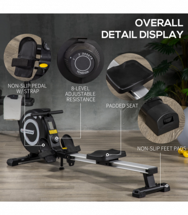 Fitness Adjustable Magnetic Rowing Machine Rower w/ LCD Digital Monitor HOMCOM