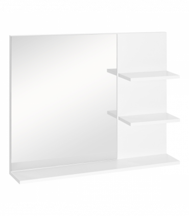Modern Bathroom Wall Mounted Mirror with 3 Storage Open Shelves, White