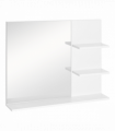 Modern Bathroom Wall Mounted Mirror with 3 Storage Open Shelves, White