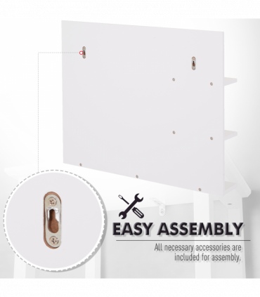 Modern Bathroom Wall Mounted Mirror with 3 Storage Open Shelves, White