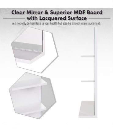 Modern Bathroom Wall Mounted Mirror with 3 Storage Open Shelves, White